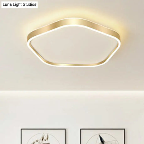 Simple Style Gold Pentagon Led Flush Mount Light For Bedroom Ceiling / 16 White