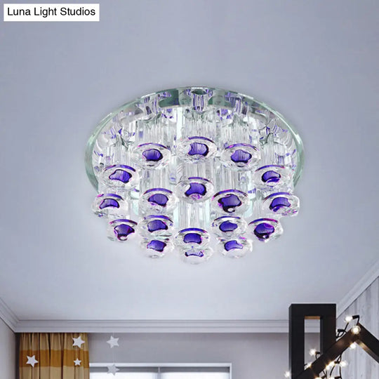 Simple Style Purple Crystal Tubular Flush Light Fixture - Led Living Room Ceiling Lamp With