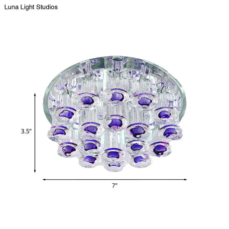 Simple Style Purple Crystal Tubular Flush Light Fixture - Led Living Room Ceiling Lamp With