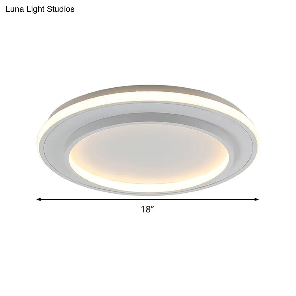 Simple Style White Disk Flush Mount Led Ceiling Light In Warm/White - 18’/21.5’ Wide