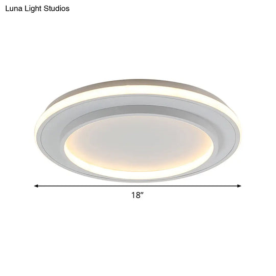 Simple Style White Disk Flush Mount Led Ceiling Light In Warm/White - 18’/21.5’ Wide