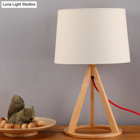 Simple White Fabric Drum Lamp: 1-Light Table Light With Open Conical Pedestal - Nightstand Essential