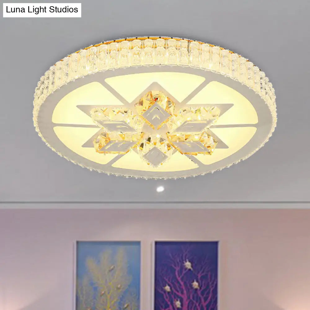 Simple White Led Crystal Flush Mount Lamp - Star/Flower Design | Close To Ceiling Light Fixture For