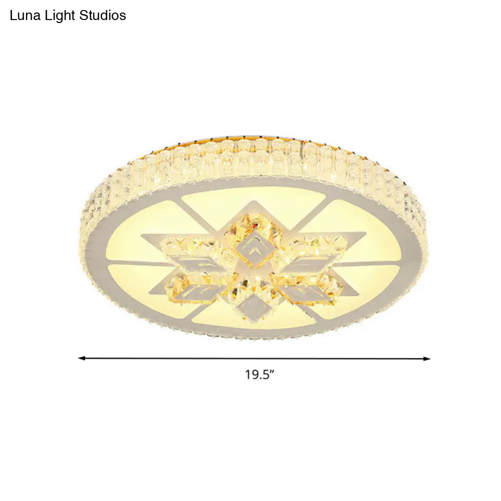 Simple White Led Crystal Flush Mount Lamp - Star/Flower Design | Close To Ceiling Light Fixture For