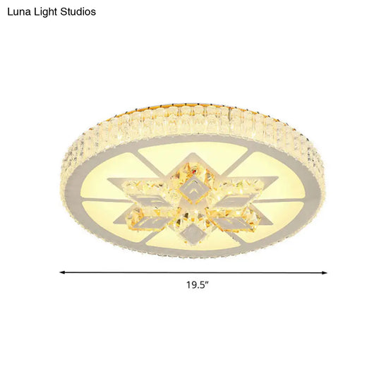 Simple White Led Crystal Flush Mount Lamp - Star/Flower Design | Close To Ceiling Light Fixture For
