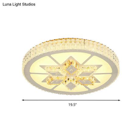 Simple White Led Crystal Flush Mount Lamp - Star/Flower Design | Close To Ceiling Light Fixture For