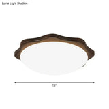 Simple Wood Flush Mount Ceiling Light With Led Round/Square/Flower Design 14’/15’/18’ Wide