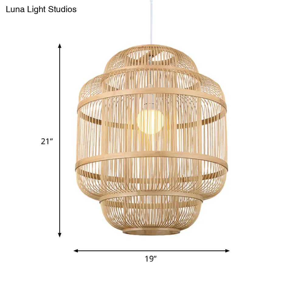 Simple Wood Orb Chandelier In Beige - Perfect For Dining Room Lighting