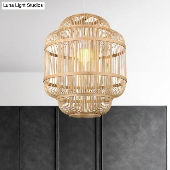 Simple Wood Orb Chandelier In Beige - Perfect For Dining Room Lighting