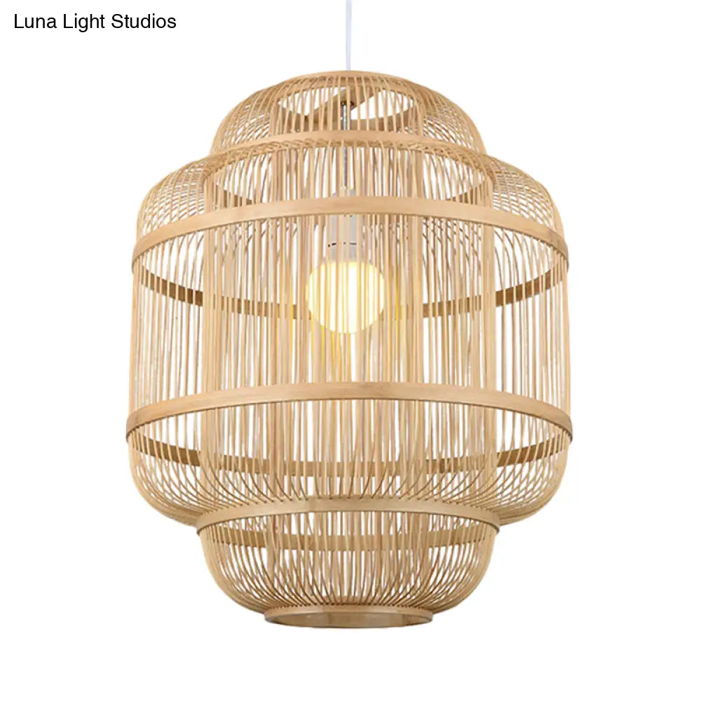 Simple Wood Orb Chandelier In Beige - Perfect For Dining Room Lighting
