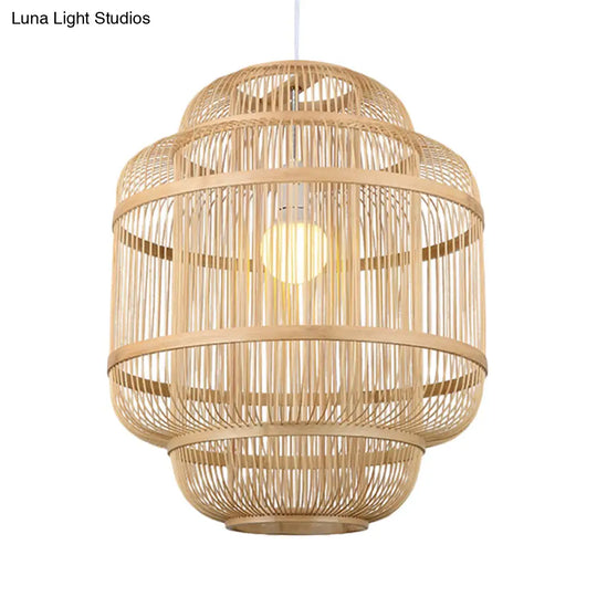 Simple Wood Orb Chandelier In Beige - Perfect For Dining Room Lighting