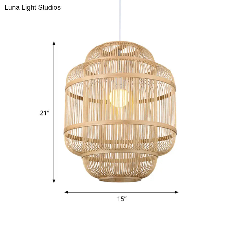Simple Wood Orb Chandelier In Beige - Perfect For Dining Room Lighting