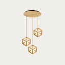 Simple Wooden Square Pendant Light With 3 Multi-Lights For Kitchen Wood / Round