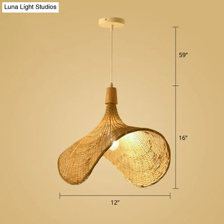 Simplicity Bamboo Pendant Light - 1-Light Wood Woven Suspension Lighting For Tea Room