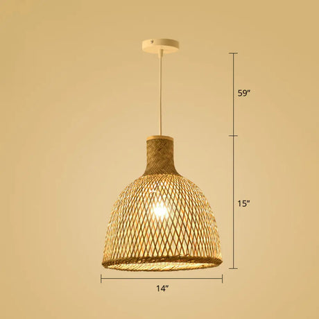 Simplicity Bamboo Pendant Light - 1-Light Wood Woven Suspension Lighting For Tea Room / C