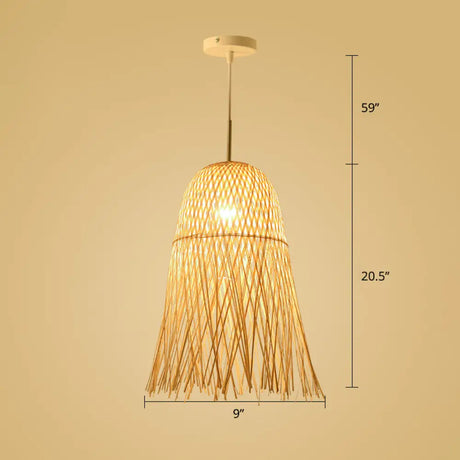 Simplicity Bamboo Pendant Light - 1-Light Wood Woven Suspension Lighting For Tea Room / D