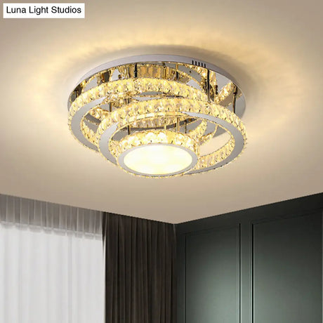 Simplicity Ceiling Flush Led Lighting: Semi - Mounted Crystal Fixture With Faceted Crystals Chrome