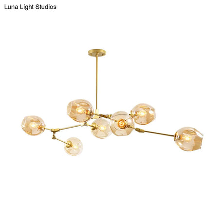 Simplicity Chandelier Light Gold With 7 Lights And Amber Glass Shade