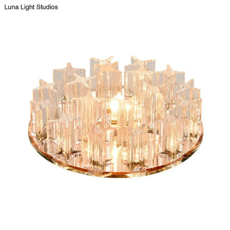 Simplicity Clear Led Ceiling Flush Light With Round Crystal Prism For Corridor