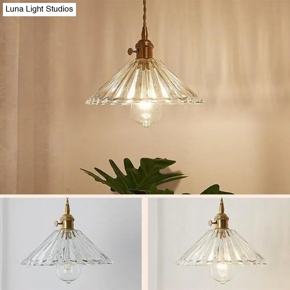 Clear Ribbed Glass Hanging Light: Sleek And Chic Pendant Fixture For Restaurants (1-Bulb)