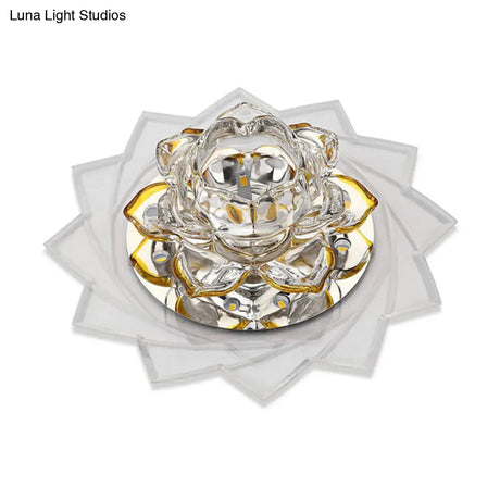 Simplicity Crystal Lotus Led Flush Mount Ceiling Light In Clear Ideal For Corridors