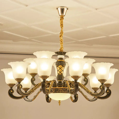 Simplicity Frosted Ribbed Glass Bell Chandelier Pendant Light 15 / White