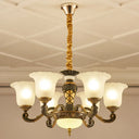 Simplicity Frosted Ribbed Glass Bell Chandelier Pendant Light 6 / White