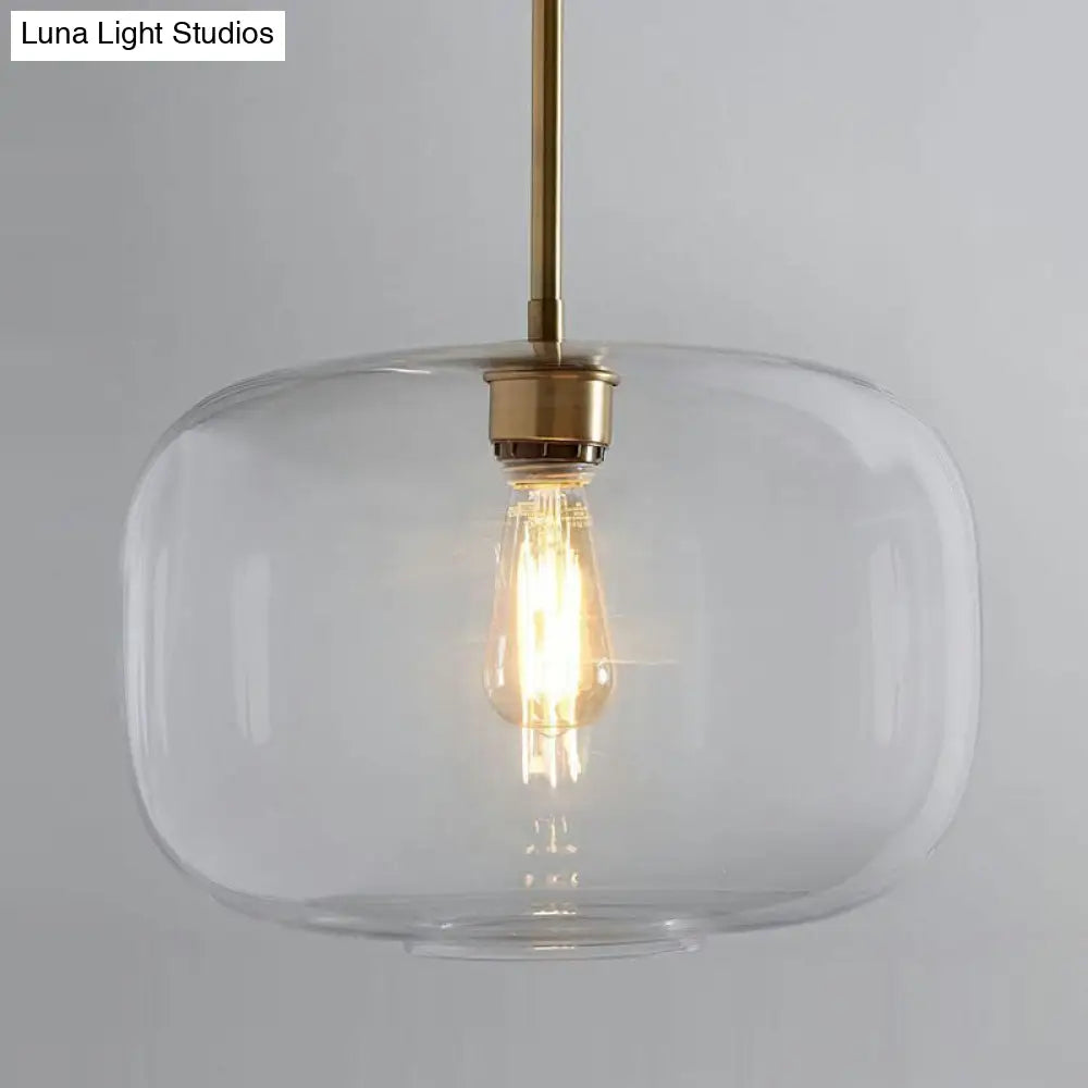 Simplicity Glass Pendant Light With Gold Finish - Clear Mug Shape Single Bulb Suspension