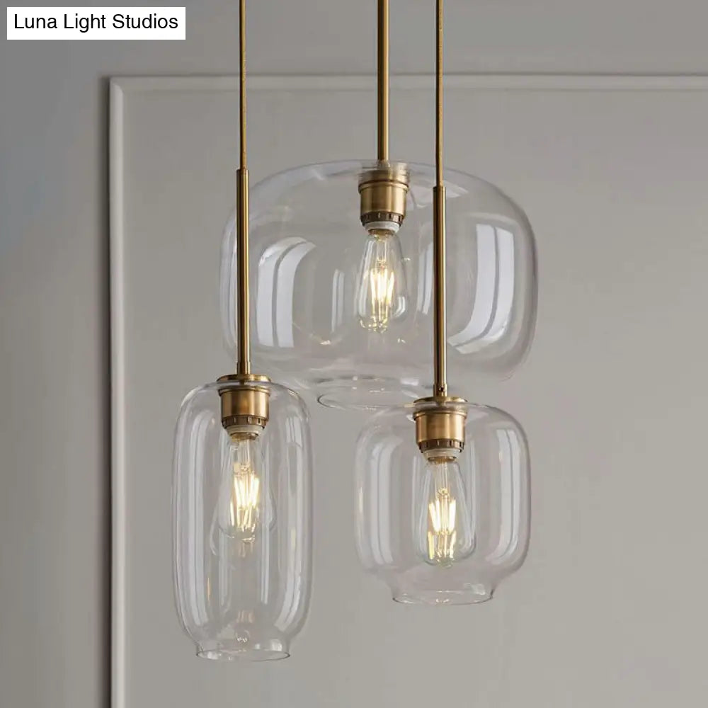 Simplicity Glass Pendant Light With Gold Finish - Clear Mug Shape Single Bulb Suspension