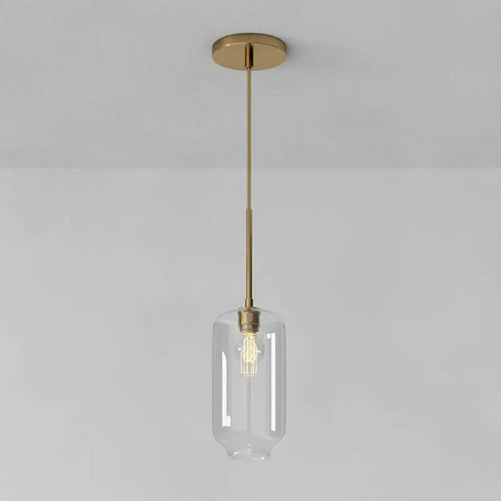 Simplicity Glass Pendant Light With Gold Finish - Clear Mug Shape Single Bulb Suspension / C