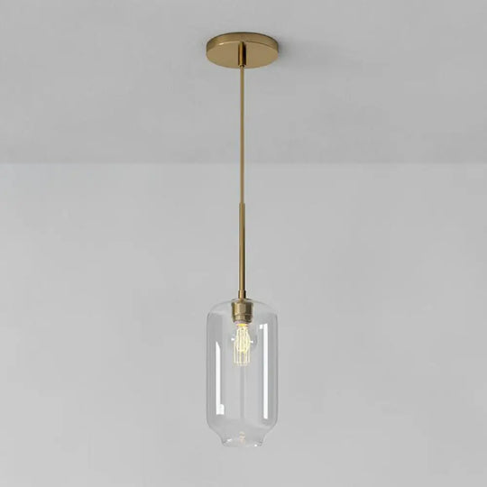 Simplicity Glass Pendant Light With Gold Finish - Clear Mug Shape Single Bulb Suspension / C