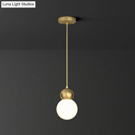 Simplicity Gold Finish Ball Pendant Light Fixture 1-Light Milk Glass Suspension For Bedroom / 5