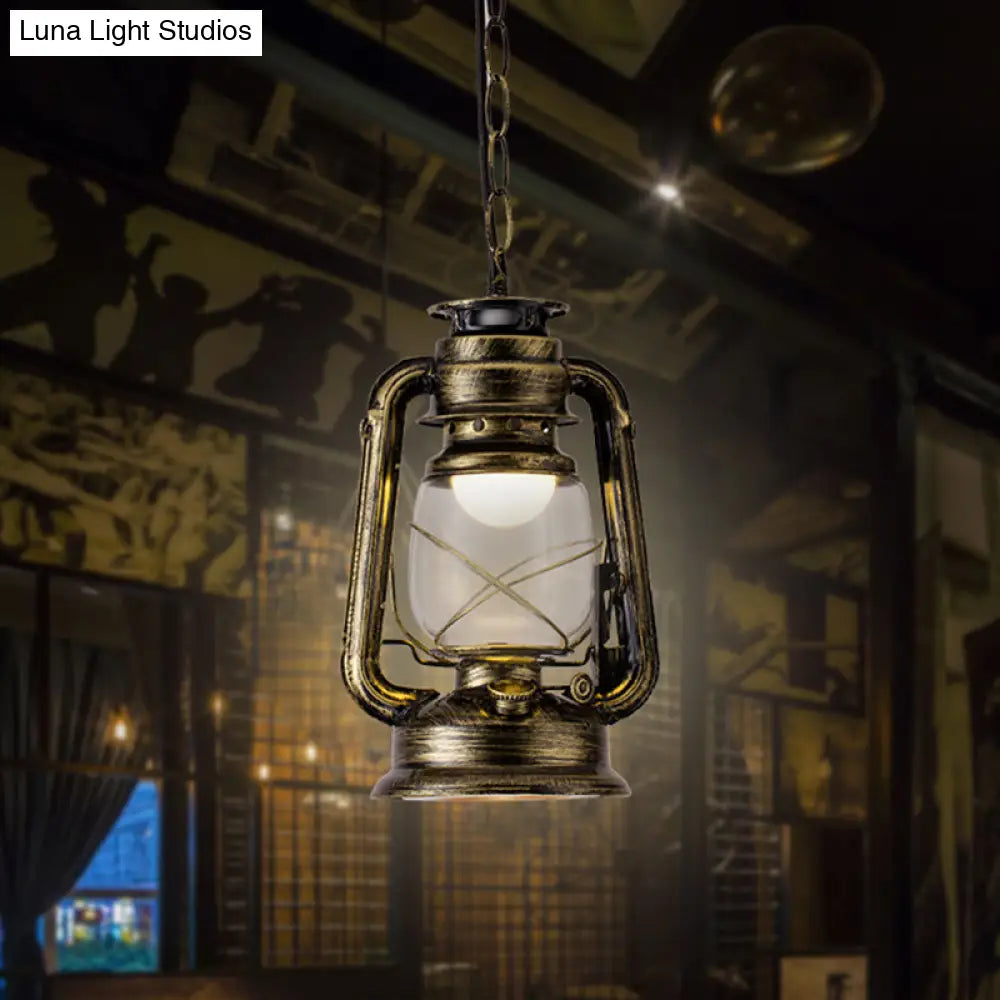 Simplicity Lantern Hanging Light - Metallic Kerosene Lighting For Restaurants 1 Bulb