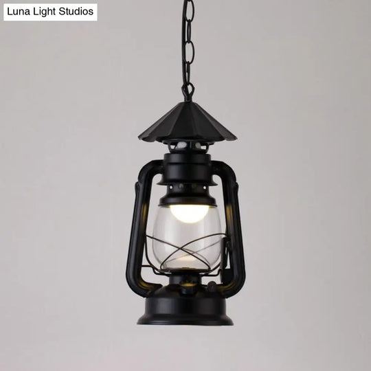 Simplicity Lantern Hanging Light For Restaurants With Metallic Kerosene Bulb Black / 7 C