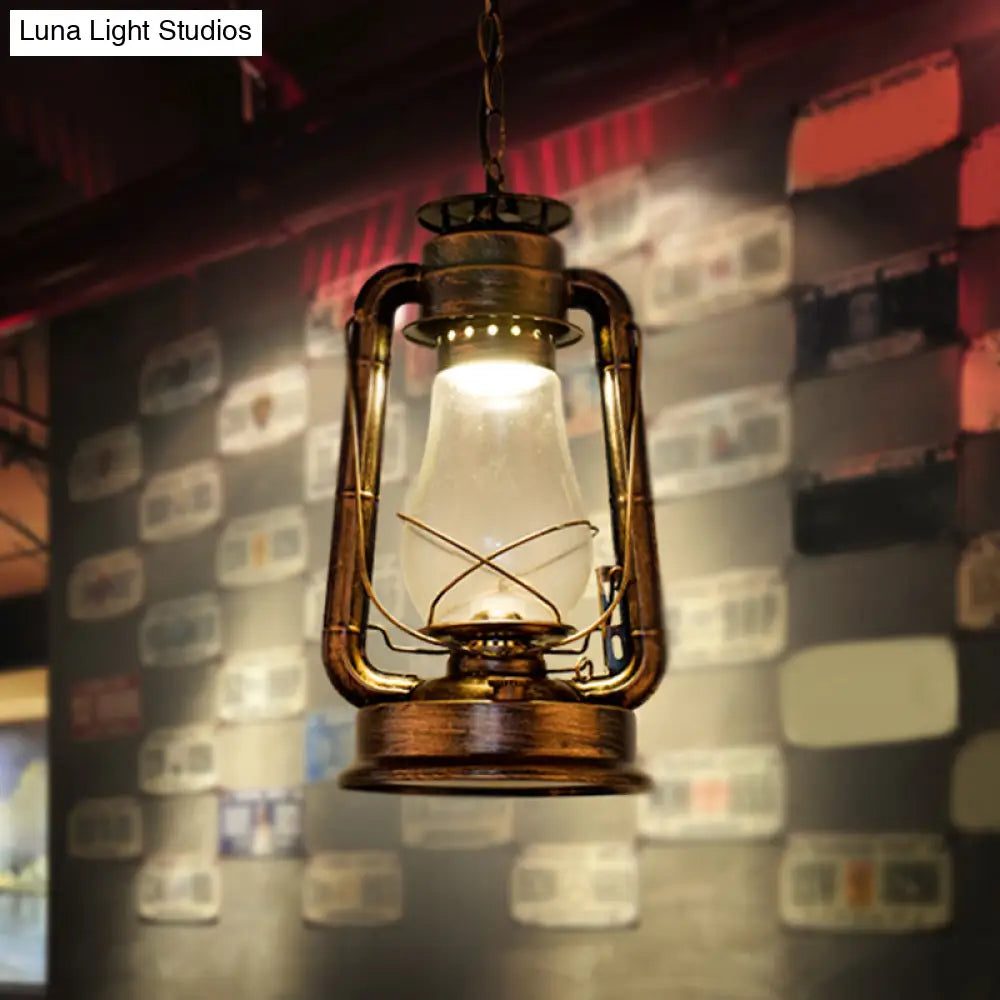 Simplicity Lantern Hanging Light - Metallic Kerosene Lighting For Restaurants 1 Bulb