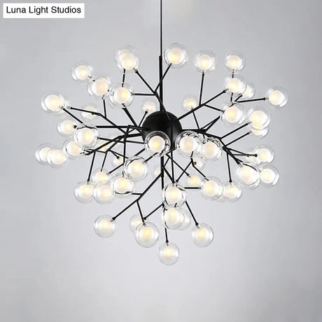 Simplicity Led Chandelier Bubble Pendant Light With Dual Glass Shade For Living Room