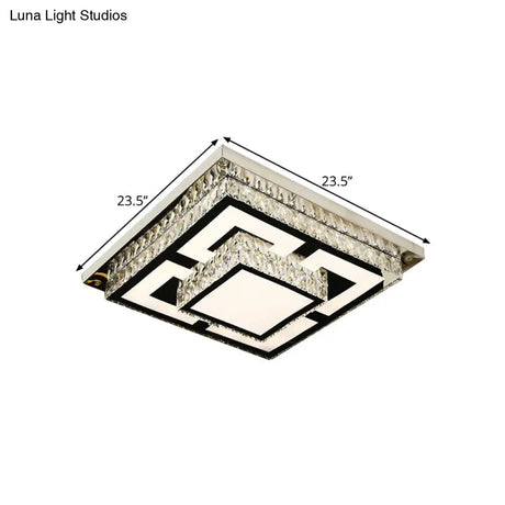 Simplicity Led Flush Mount Nickel Ceiling Light With Crystal Block Shade