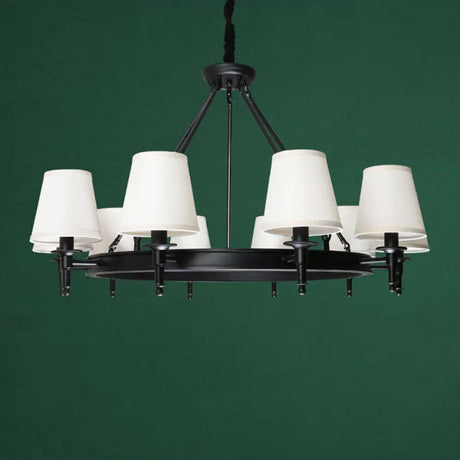 Simplicity Living Room Chandelier: Stylish Fabric Suspension Light With Bucket Shade 10 / Black