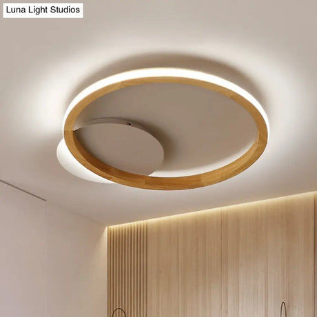 Simplicity Loop Wood Flush Led Ceiling Mount Light Fixture With Out Glow Design - 13’/17’ Dia