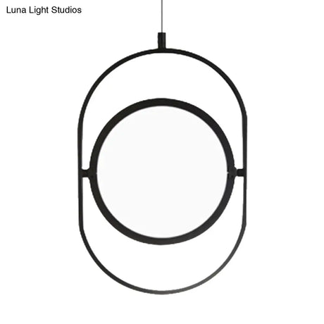 Simplicity Metal Led Black Pendant Light - Oval Suspension Ceiling Fixture: Horizontal/Vertical