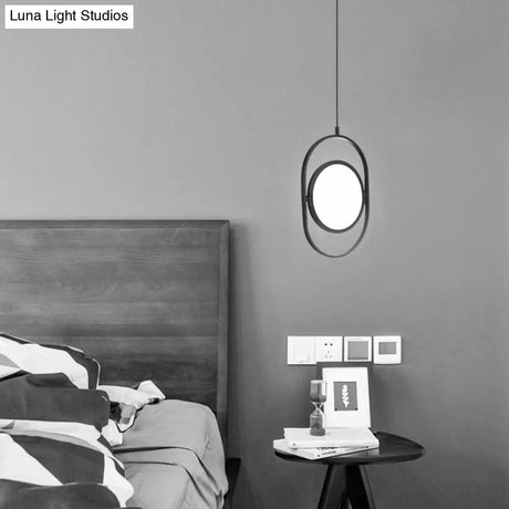 Simplicity Metal Led Black Pendant Light - Oval Suspension Ceiling Fixture: Horizontal/Vertical