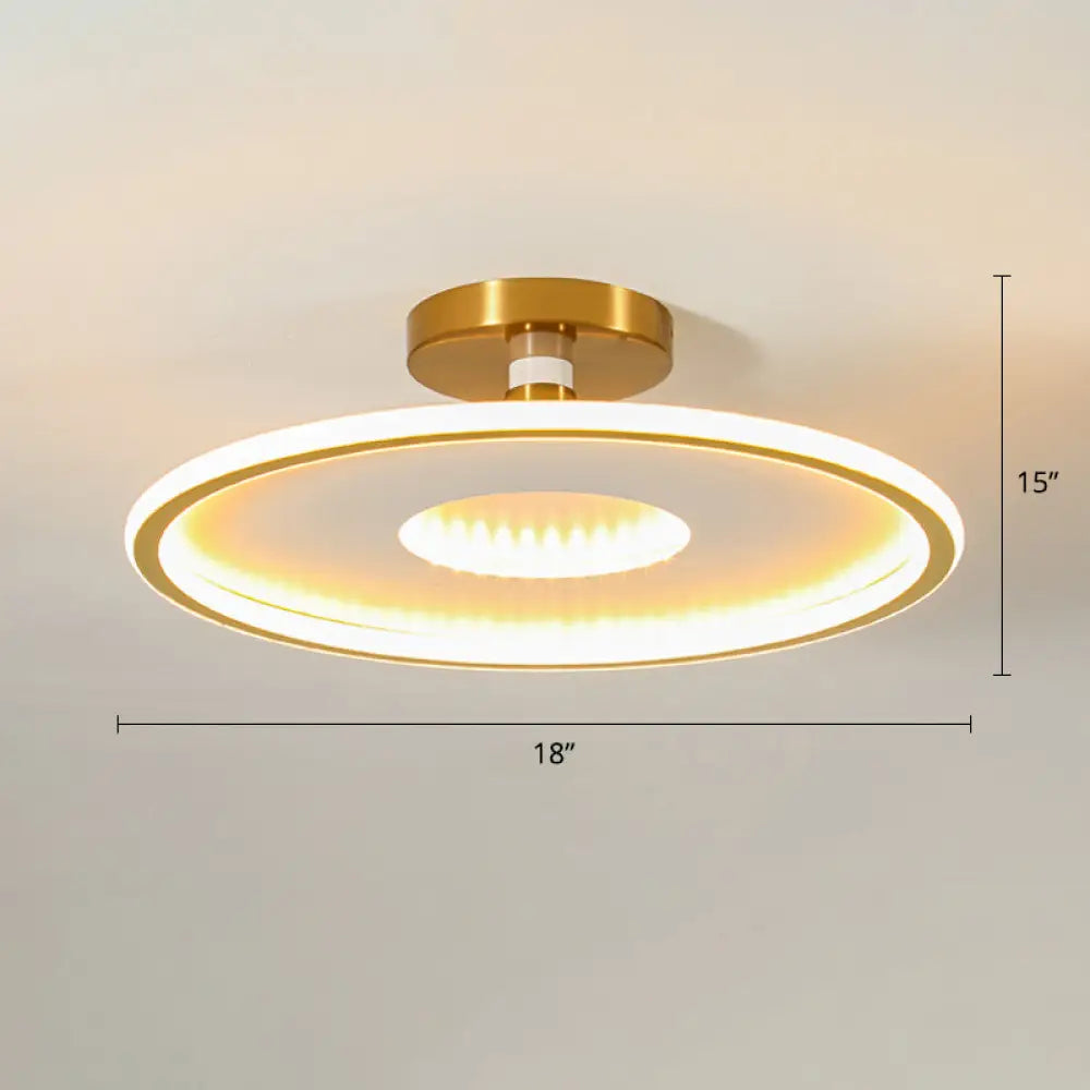 Simplicity Metal Led Ceiling Light | Disc Semi Flush Mount Fixture For Bedrooms White - Gold /