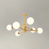 Simplicity Modern Beige Wood Hanging Light With White Frosted Glass Shade For Living Room & Bedroom