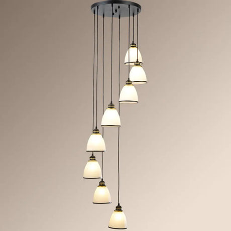 Simplicity Multi-Light Pendant | Cream Glass Spiral Bell Shade Staircase Hanging Light 8 / Black