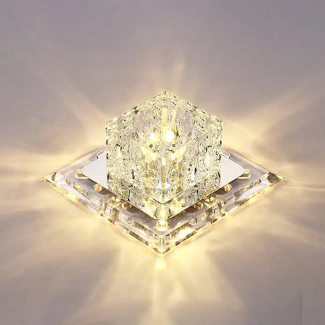 Simplicity Square Led Crystal Flush Mount Ceiling Light - Clear For Entryways / 5.5’ Warm