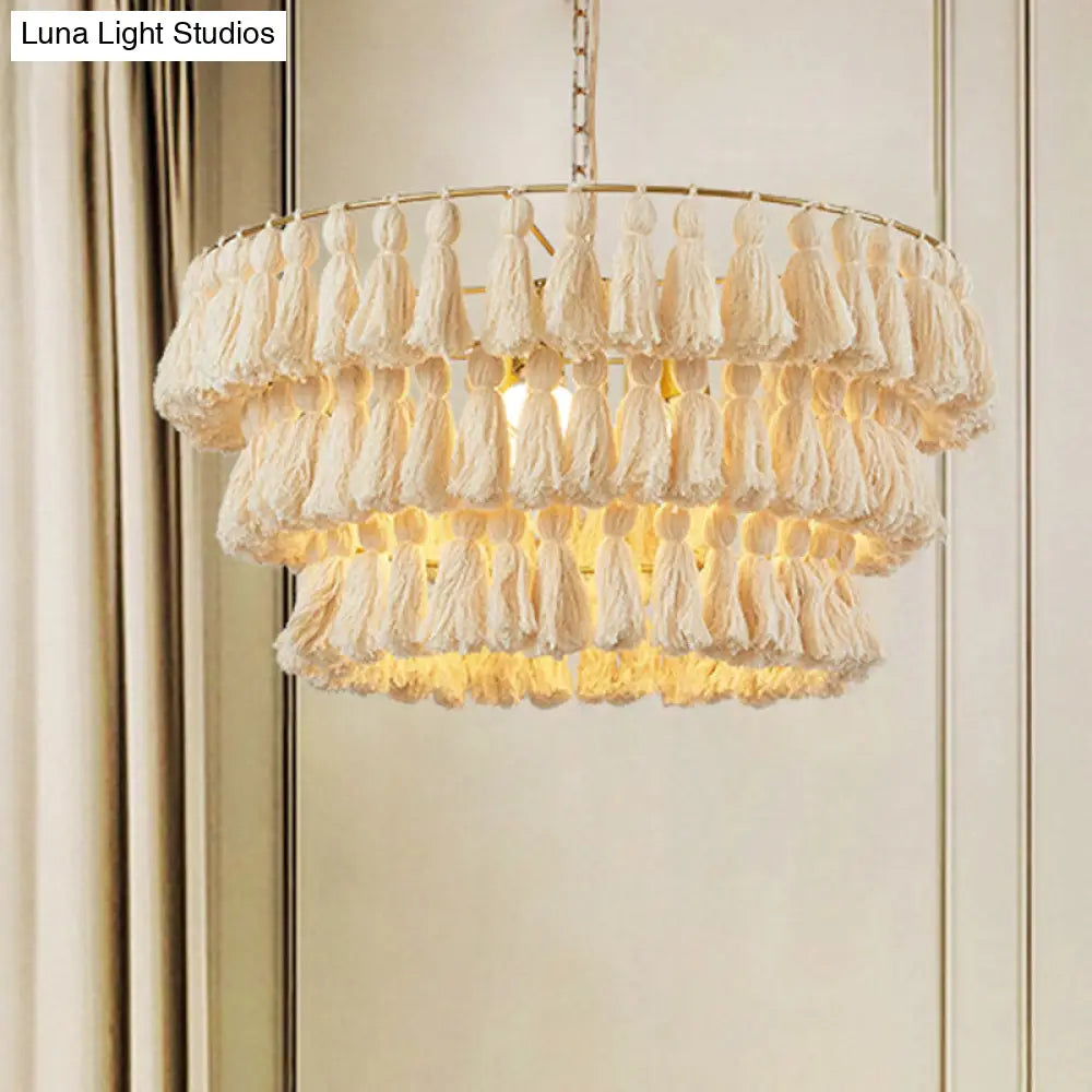 Simplicity Tiered Round Tassel Pendant Ceiling Light For Living Room - Sleek Suspended Lighting