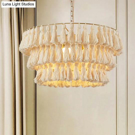Simplicity Tiered Round Tassel Pendant Ceiling Light For Living Room - Sleek Suspended Lighting