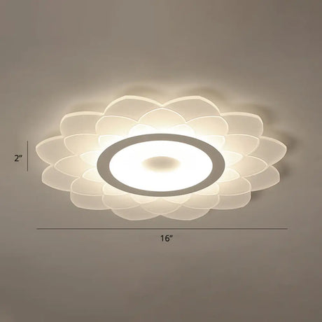 Simplicity White Acrylic Sunflower Flushmount Led Ceiling Lamp For Bedroom / 16’ Third Gear