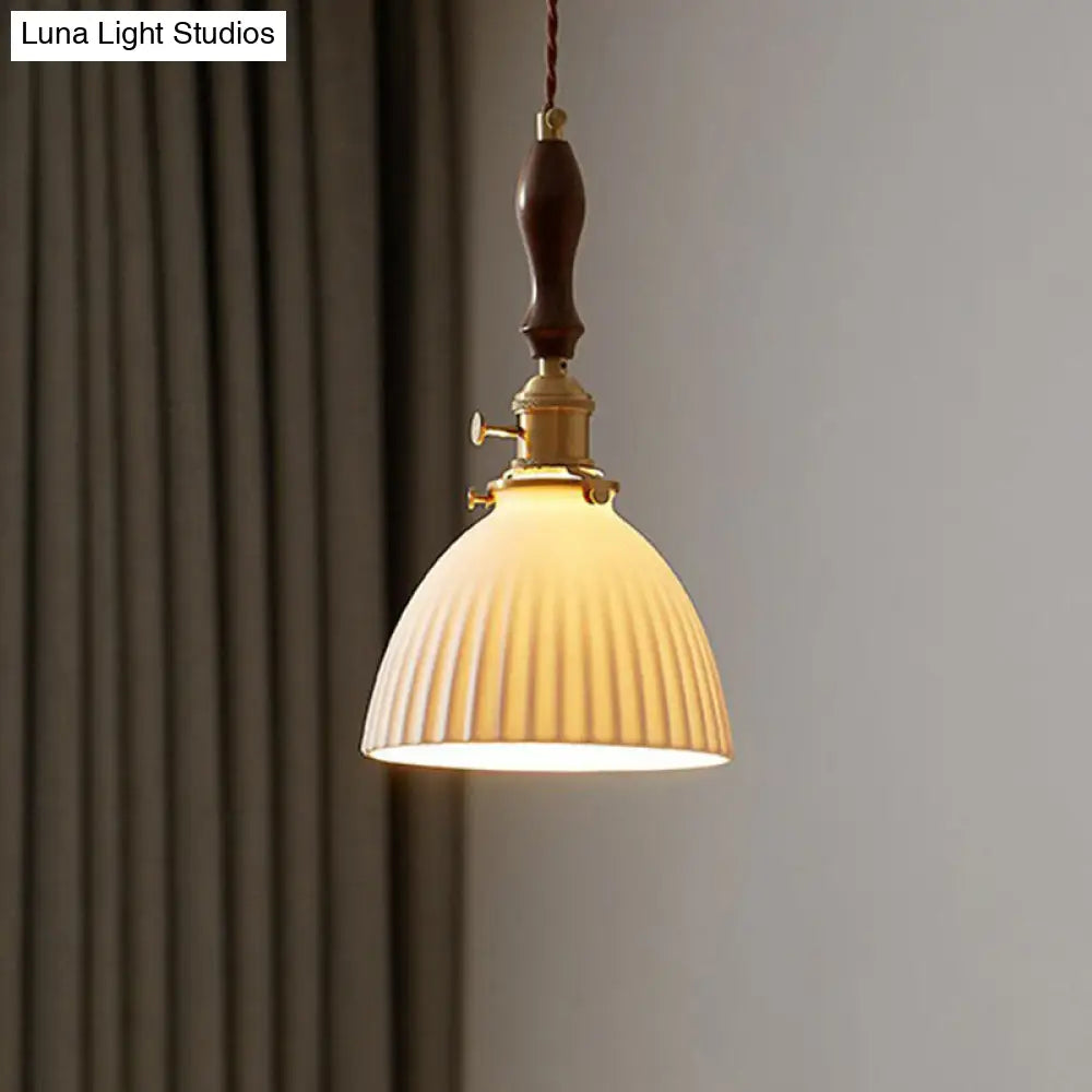 Simplicity Dome Pendant Light Fixture - 1 Bulb Hanging With White Glass