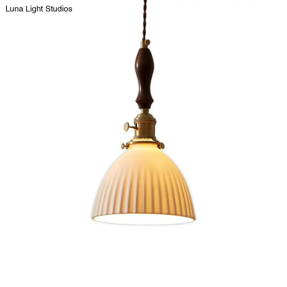 Simplicity White Glass Pendant Light With Dome Shade And Single Bulb